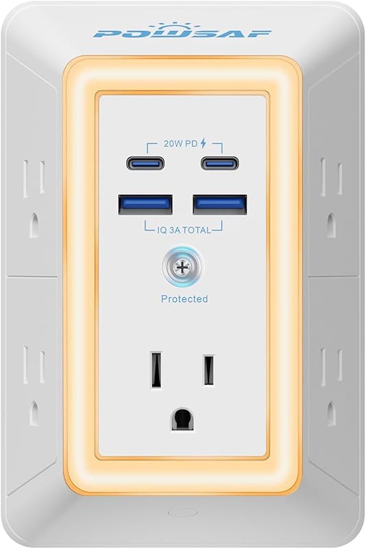 POWSAF Multi Plug Outlet Surge Protector
